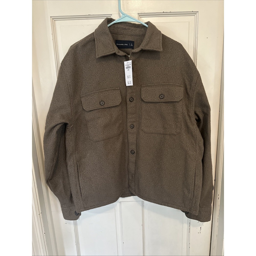 Abercrombie & Fitch NWT Dobby Flannel Overshirt Jacket‎ Shacket Sz Large Brown